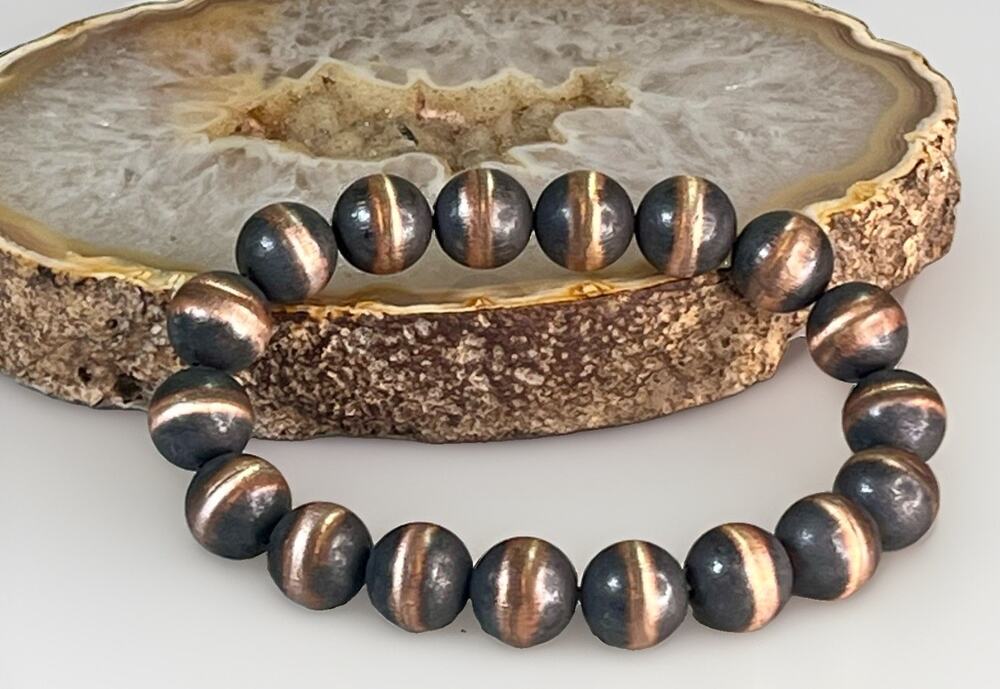 Oxidized Copper 10mm Desert Pearl Stretch Bracelet Southwestern Chunkjy Boho